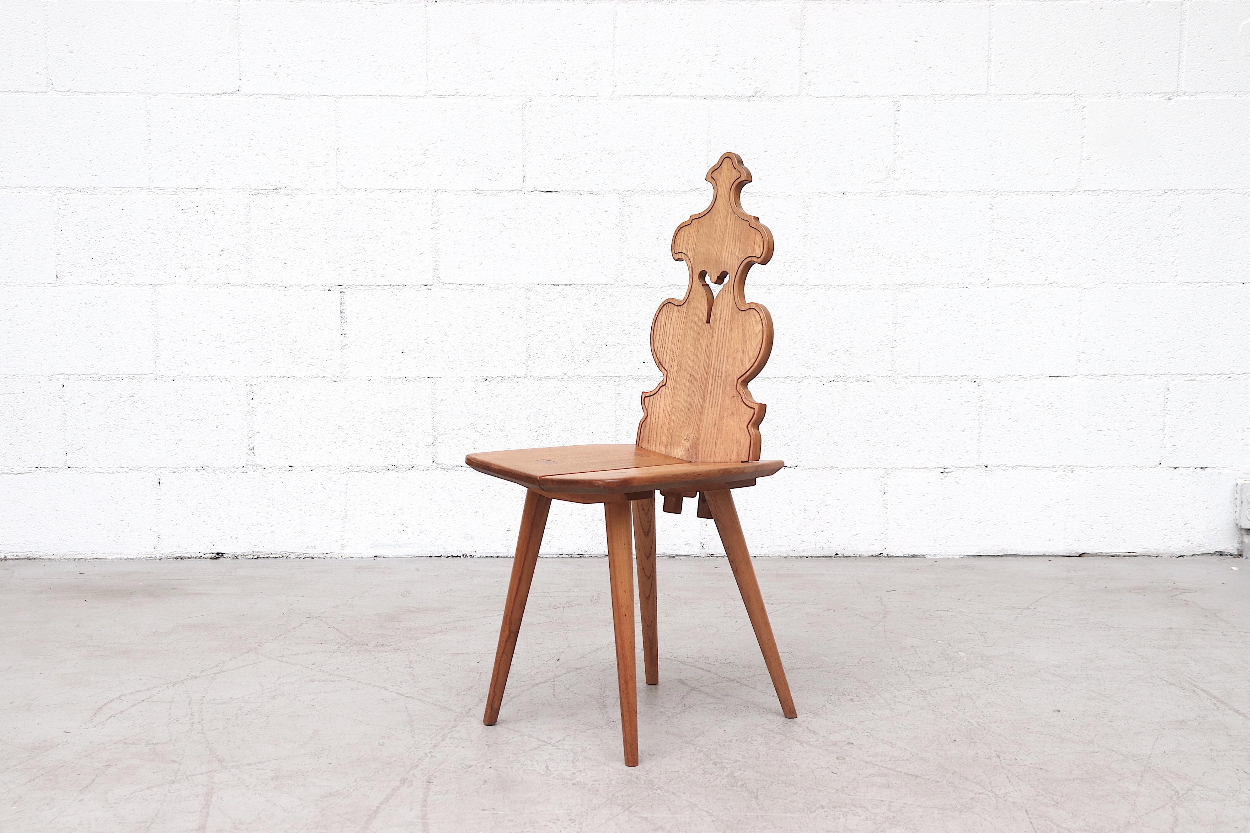 Dutch Set of 8 Pine Dining Chairs with Decorative Backrest
