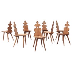 Set of 8 Pine Dining Chairs with Decorative Backrest