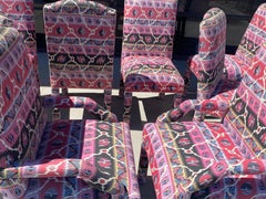 Pink and Black Bohemian Ikat Print Upholstered Set of 8 Dining Chairs