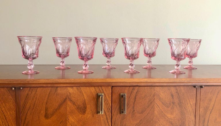 Set of 8 pink Fostoria wine glasses. These can also be used as iced tea glasses for summer time! 2 sets available.