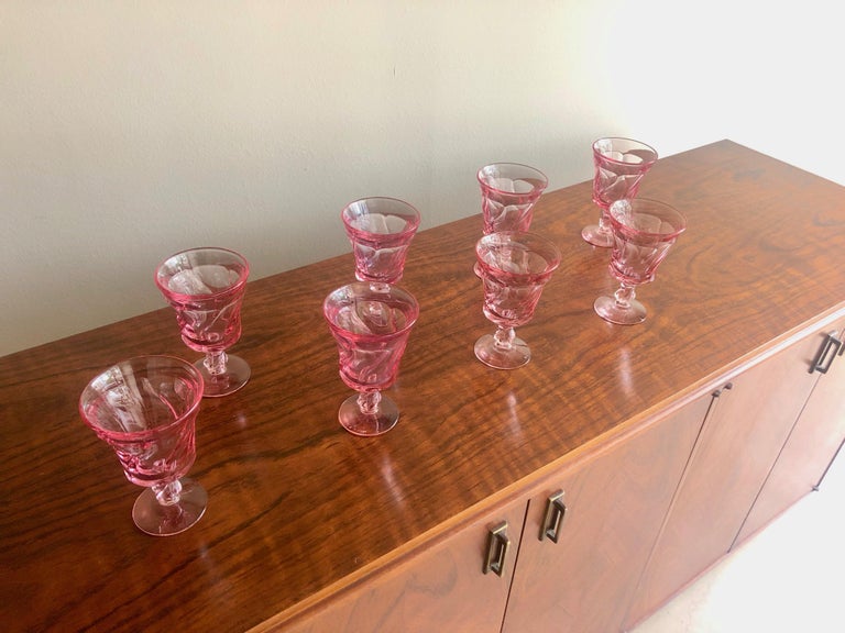 Mid-Century Modern Set of 8 Pink Fostoria Wine Glasses For Sale