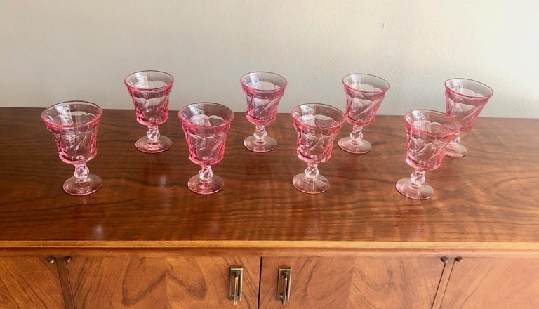 American Set of 8 Pink Fostoria Wine Glasses For Sale