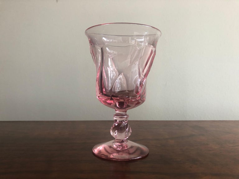 Set of 8 Pink Fostoria Wine Glasses In Good Condition For Sale In Denton, TX