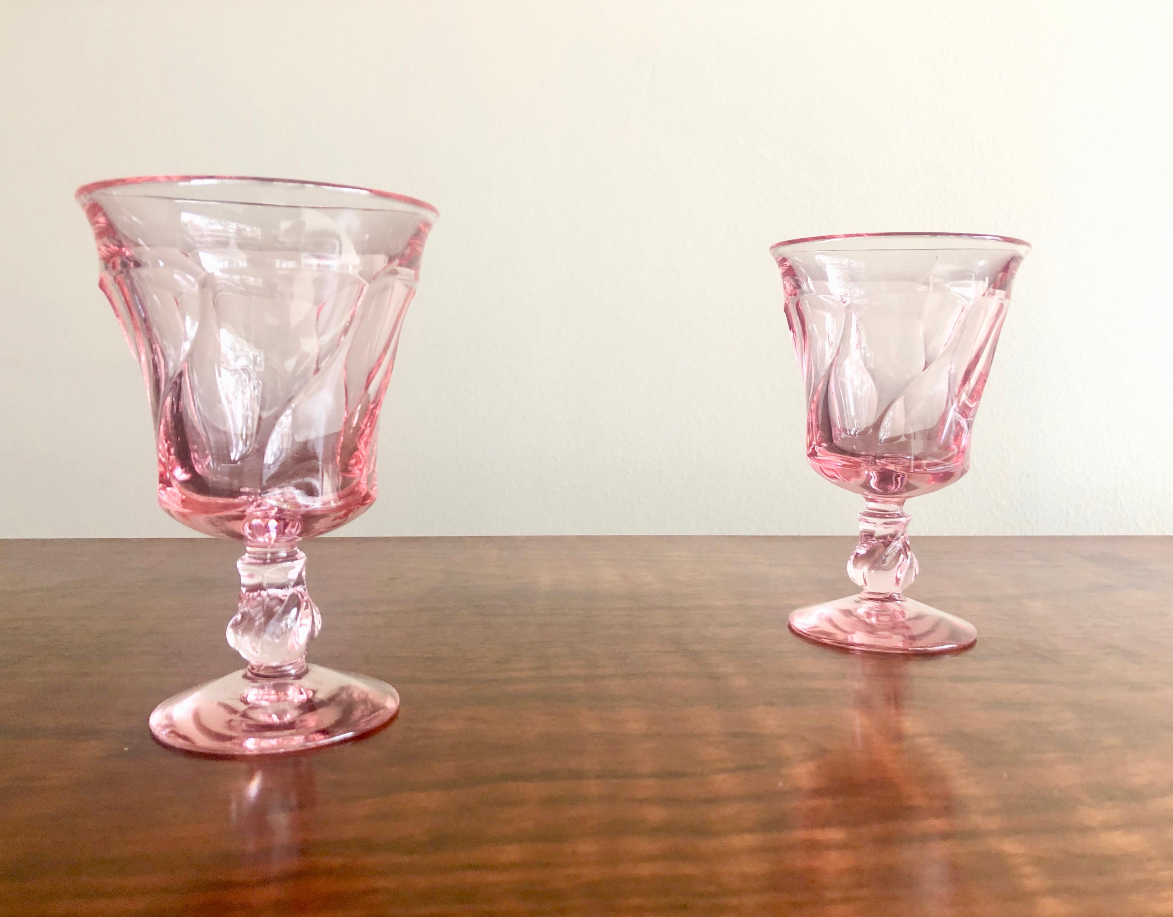 Mid-Century Modern Set of 8 Pink Fostoria Wine Glasses