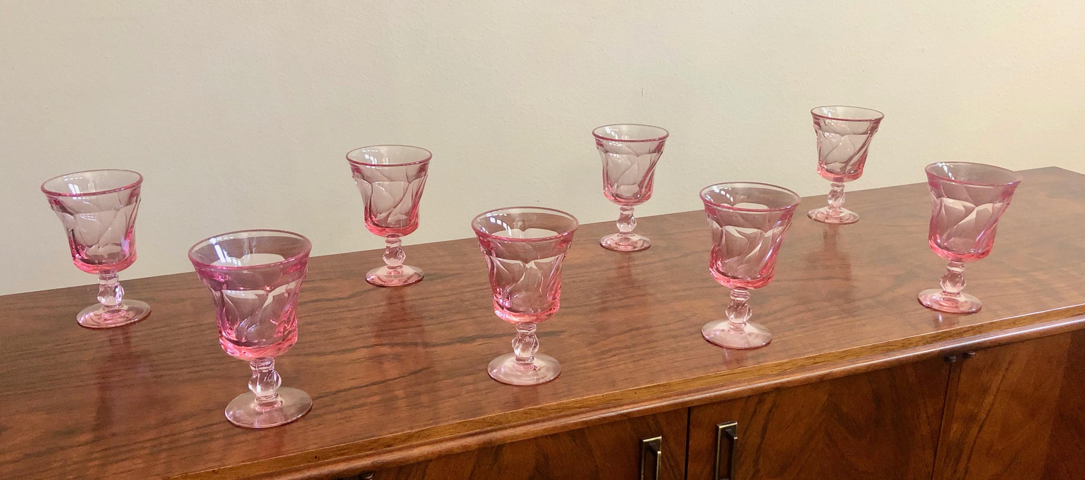 Set of 8 Pink Fostoria Wine Glasses In Good Condition In Denton, TX