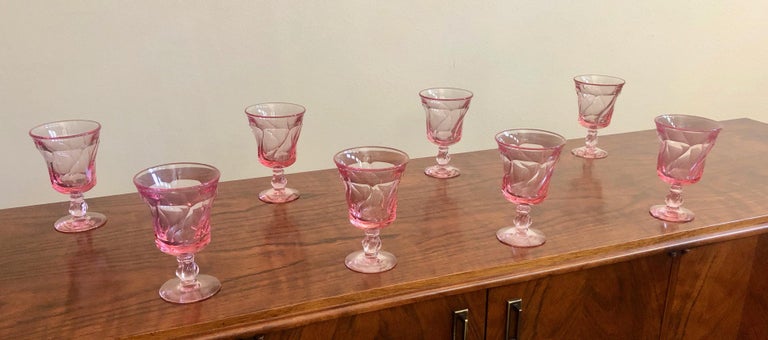 Set of 8 Pink Fostoria Wine Glasses For Sale 2