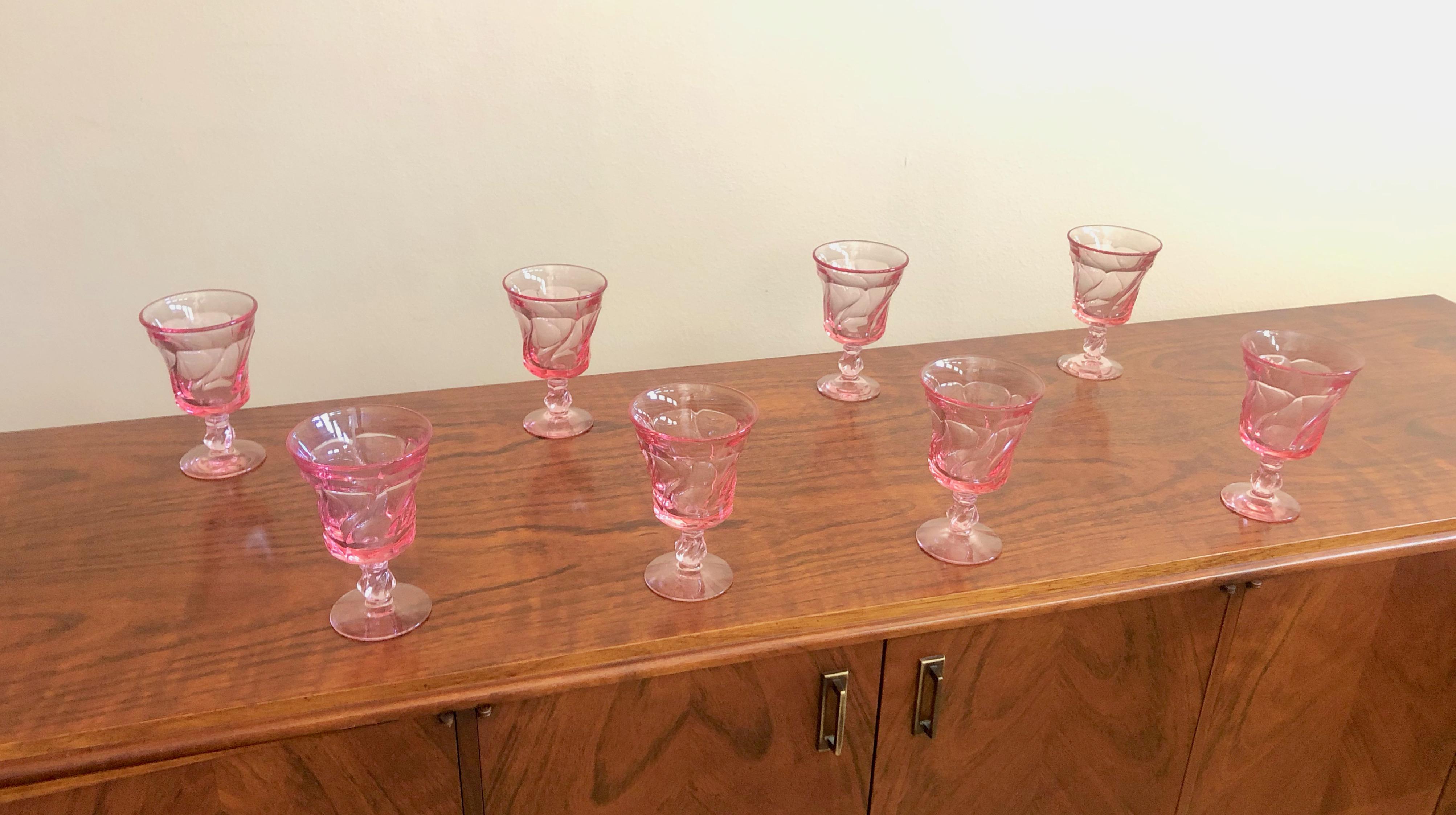 Mid-20th Century Set of 8 Pink Fostoria Wine Glasses