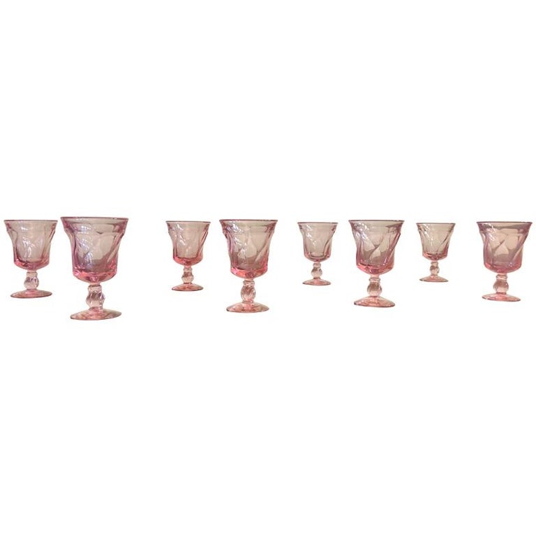 Set of 8 Pink Fostoria Wine Glasses For Sale