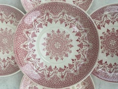 Set of 8 Pink and White Plates Sarreguemines, circa 1880