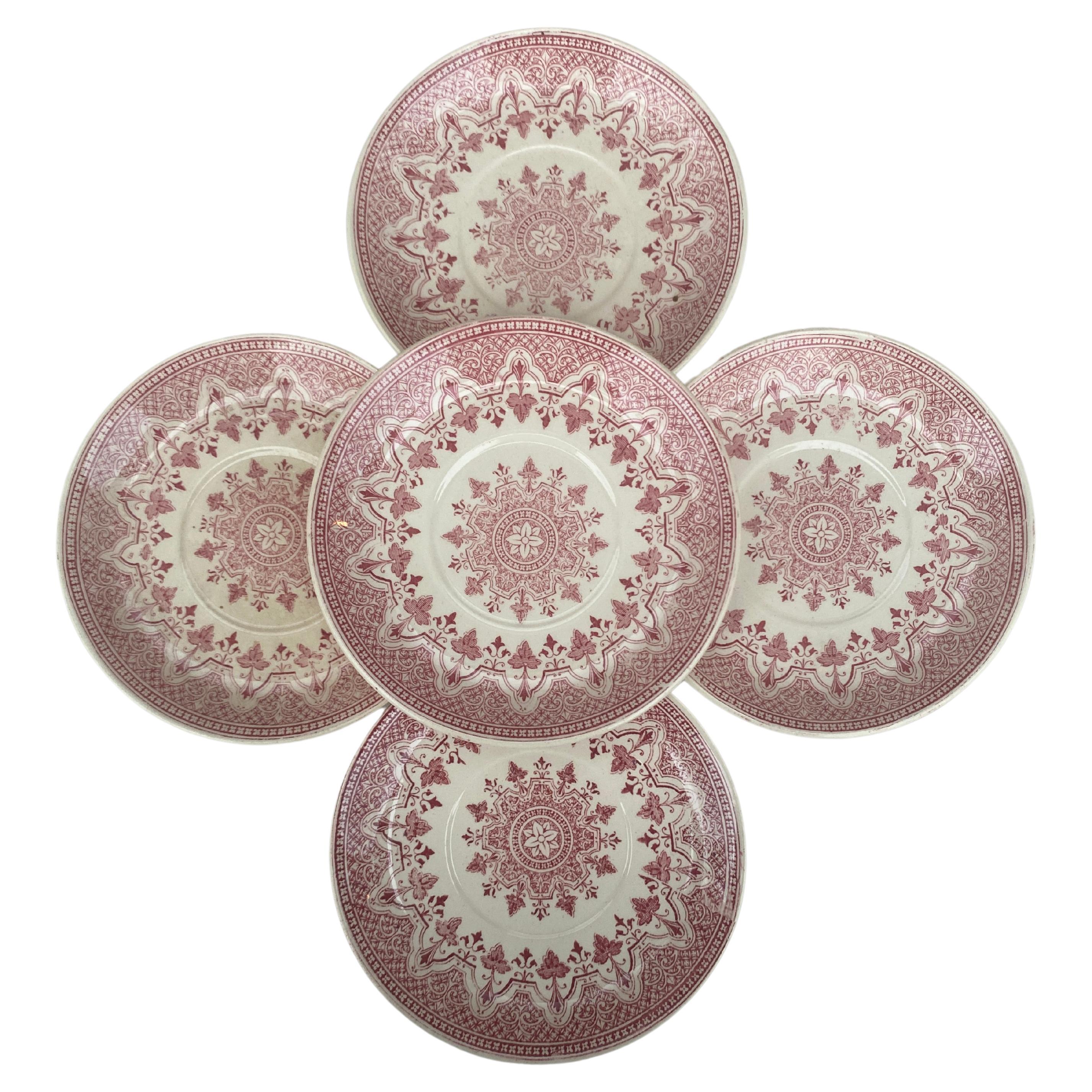 Set di 8 piatti rosa e bianchi Sarreguemines, circa 1880