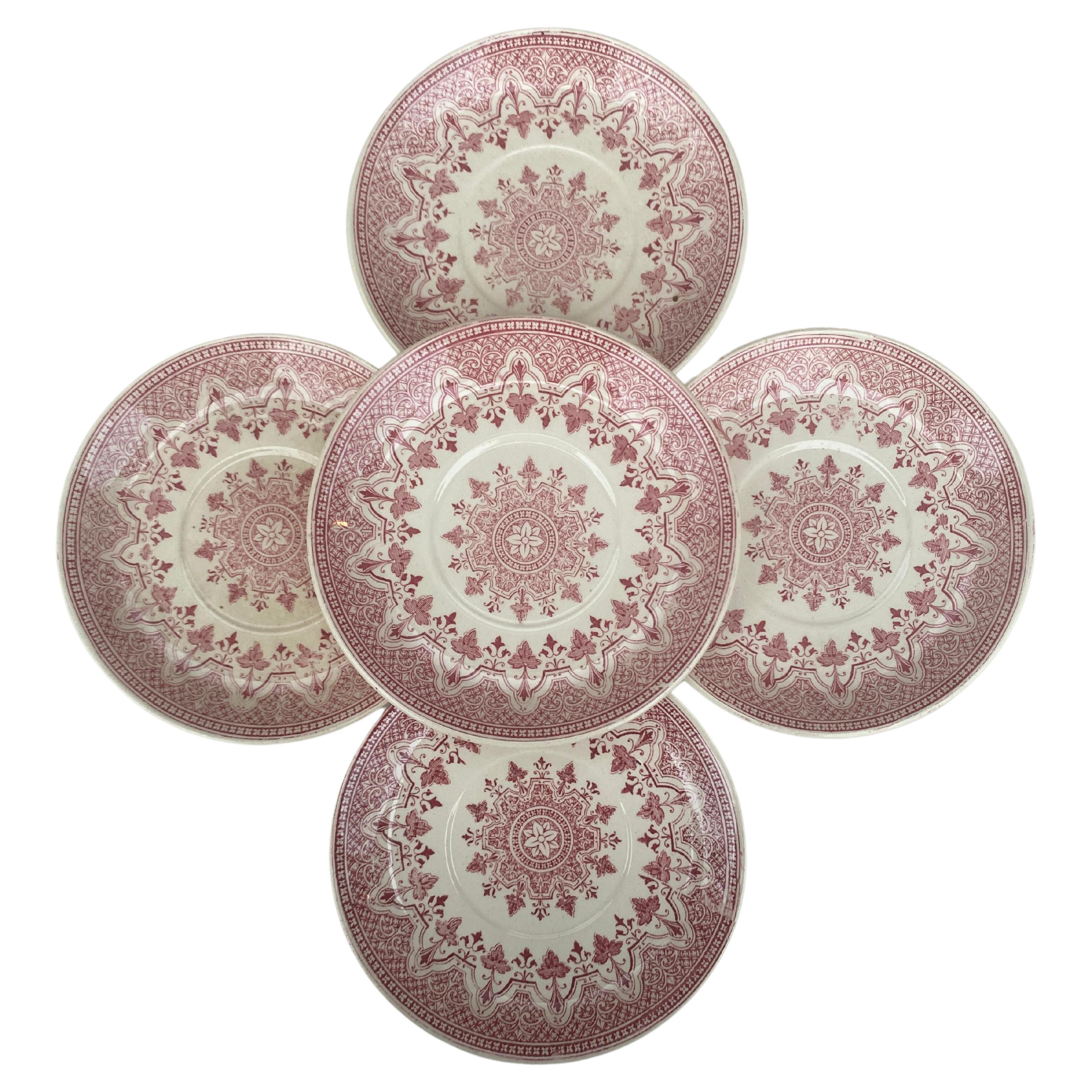 Set of 8 Pink and White Plates Sarreguemines, circa 1880 For Sale