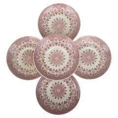 Used Set of 8 Pink and White Plates Sarreguemines, circa 1880