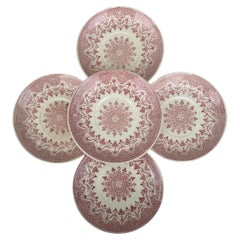 Set of 8 Pink and White Plates Sarreguemines, circa 1880