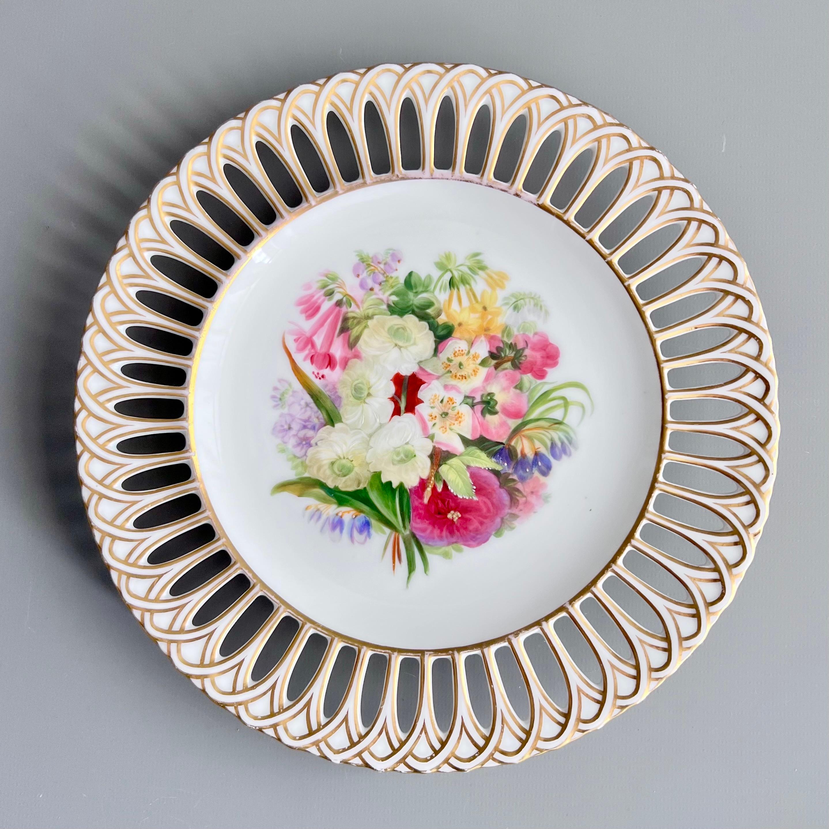 Mid-19th Century Set of 8 Plates by Copeland, Reticulated, Sublime Flowers by Greatbatch, 1848 For Sale