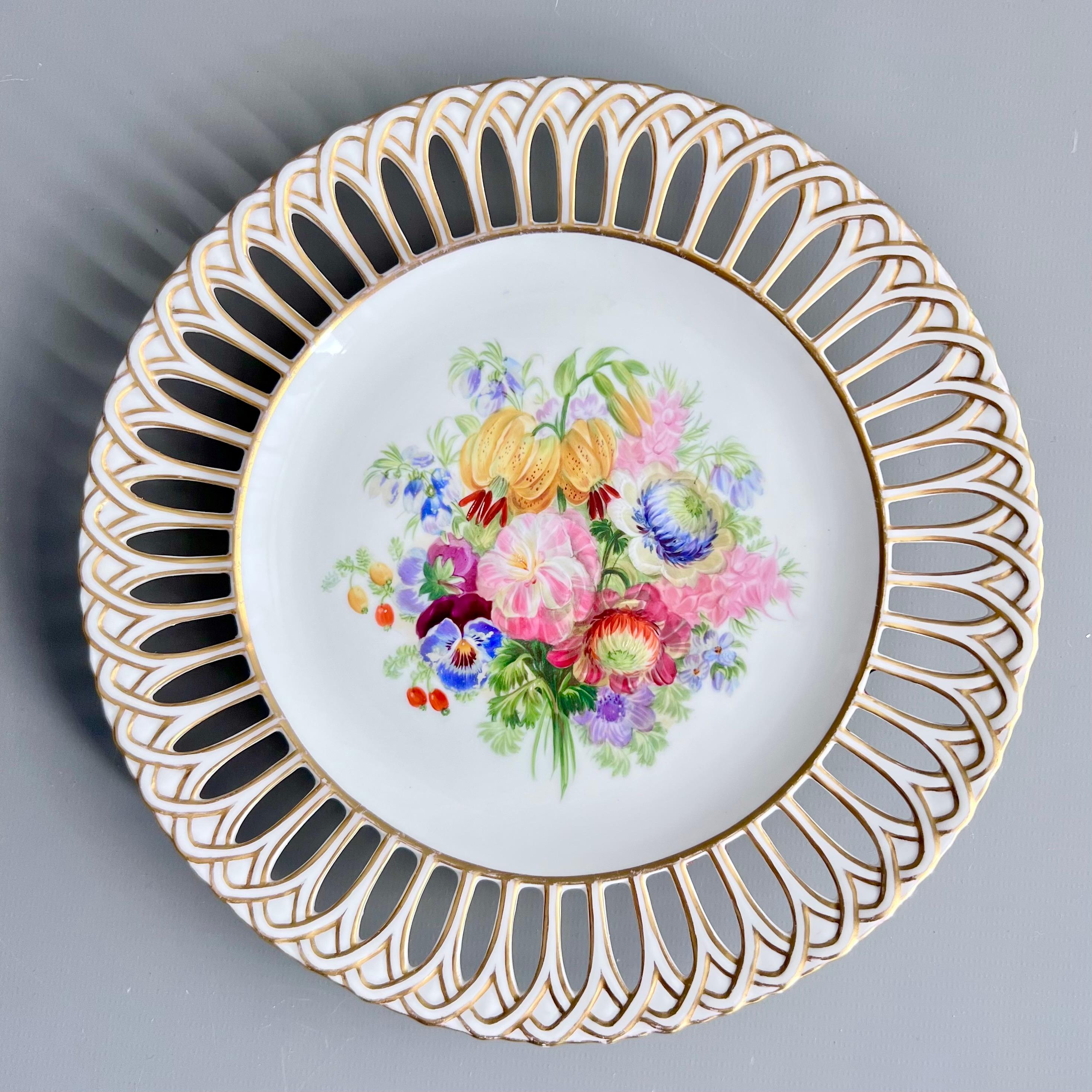 Porcelain Set of 8 Plates by Copeland, Reticulated, Sublime Flowers by Greatbatch, 1848 For Sale