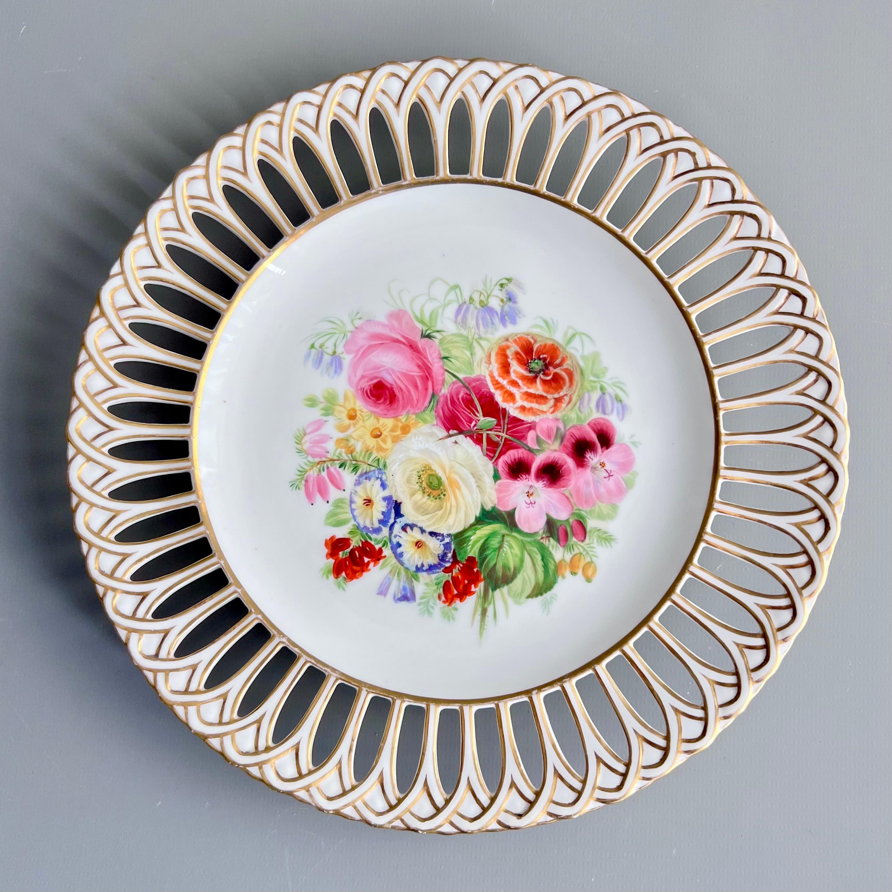 Set of 8 Plates by Copeland, Reticulated, Sublime Flowers by Greatbatch, 1848 For Sale 1