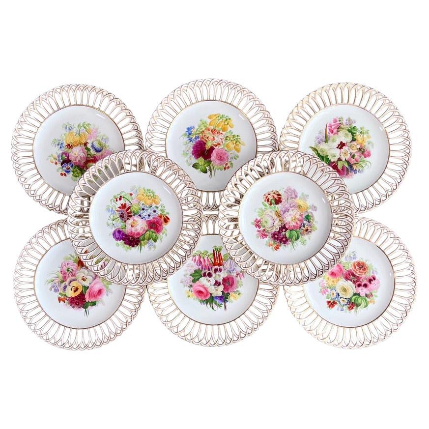 Set of 8 Plates by Copeland, Reticulated, Sublime Flowers by Greatbatch, 1848 For Sale