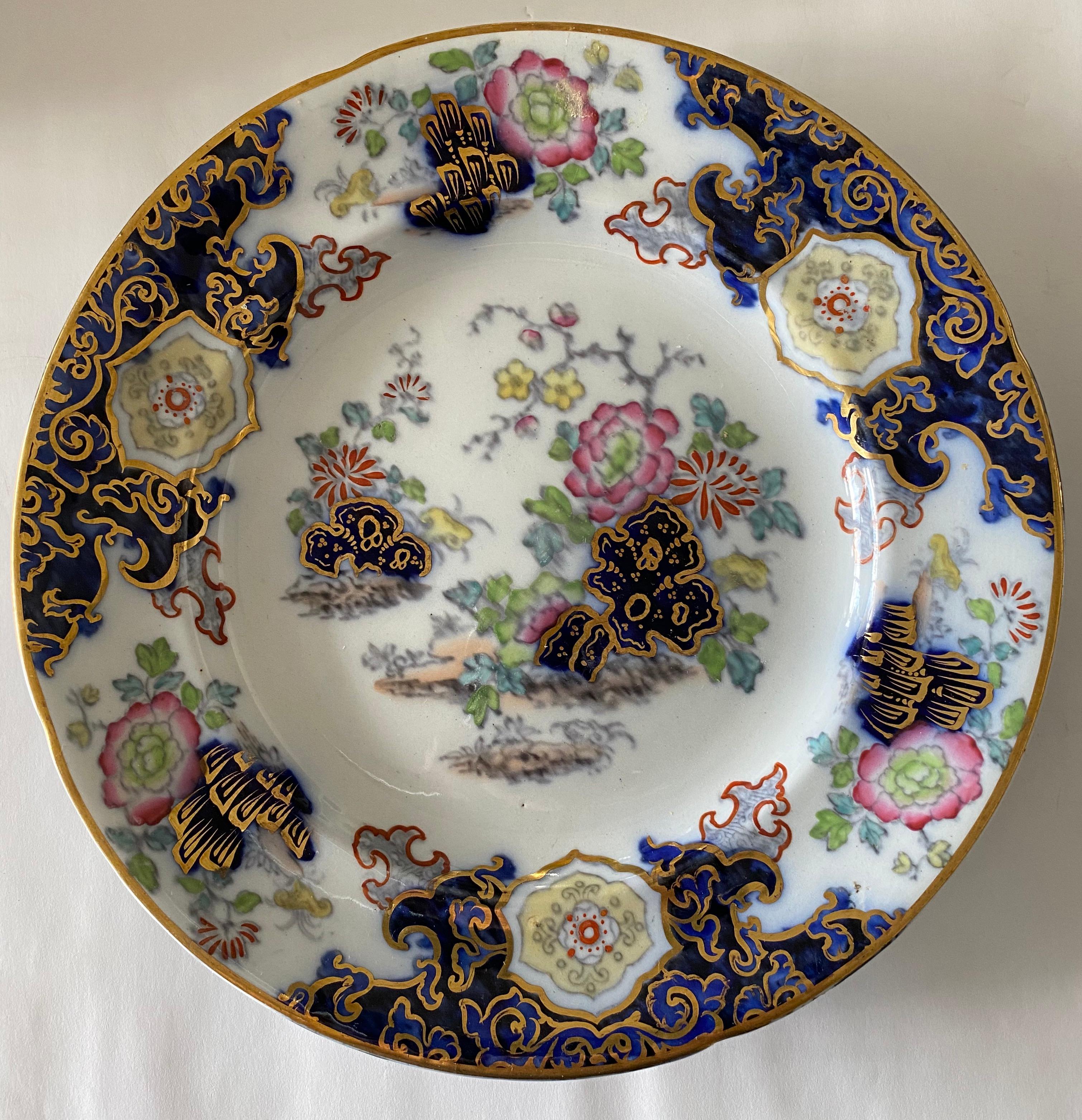 Set of 8 Plates, Floral Chinoiserie Ashworth Ironstone China, England circa 1862 1