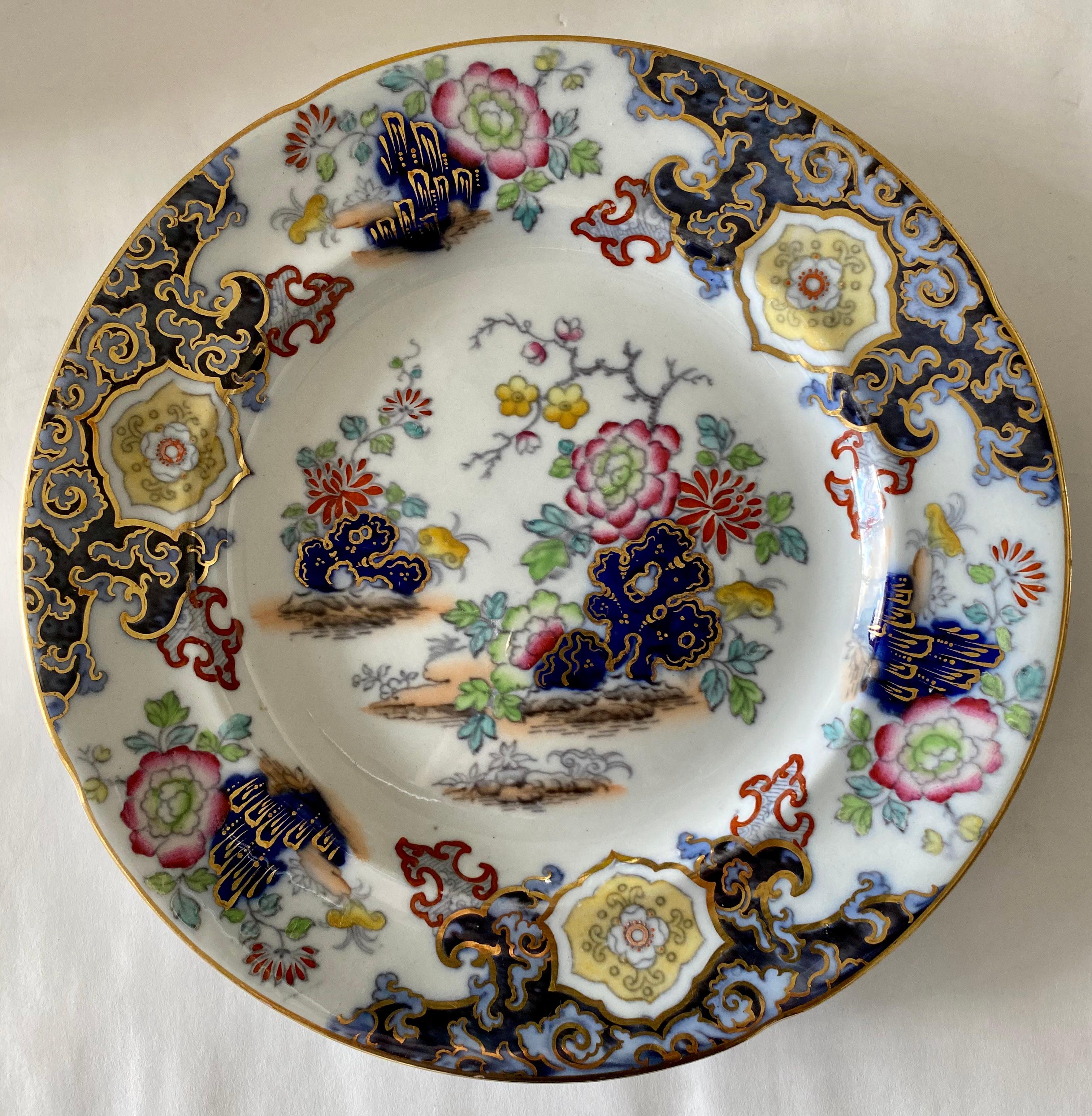 Set of 8 Plates, Floral Chinoiserie Ashworth Ironstone China, England circa 1862 2