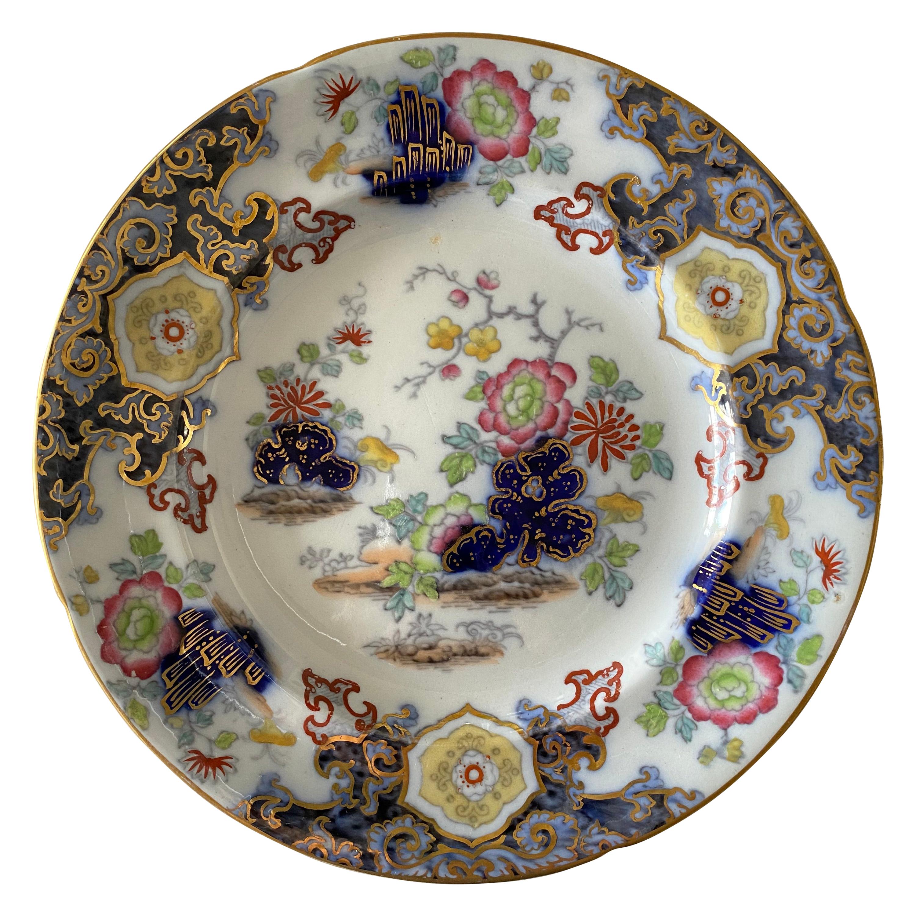 Set of 8 Plates, Floral Chinoiserie Ashworth Ironstone China, England circa 1862