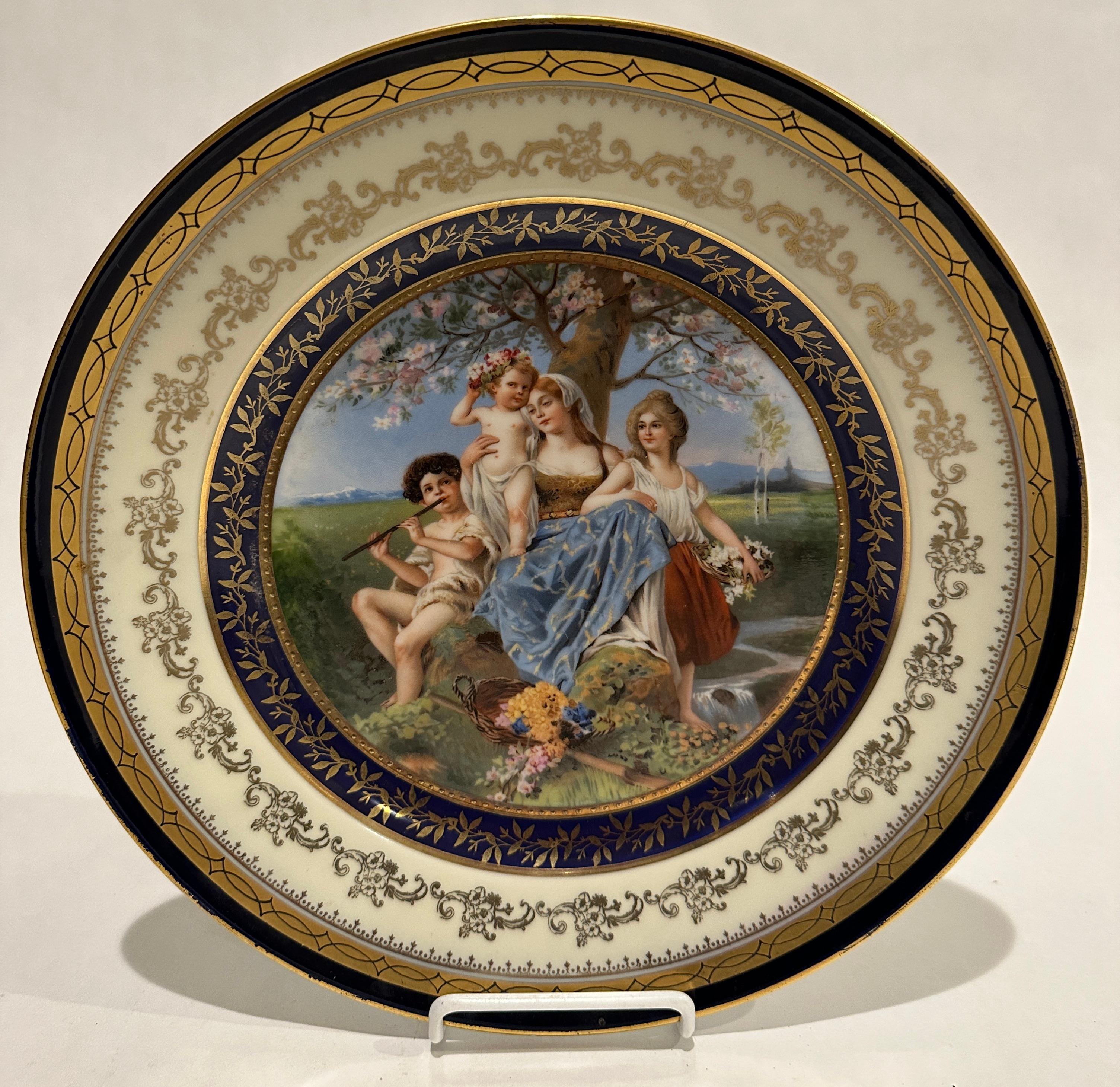 Gilt Set of 8 Porcelain Allegorical Scene Plates For Sale