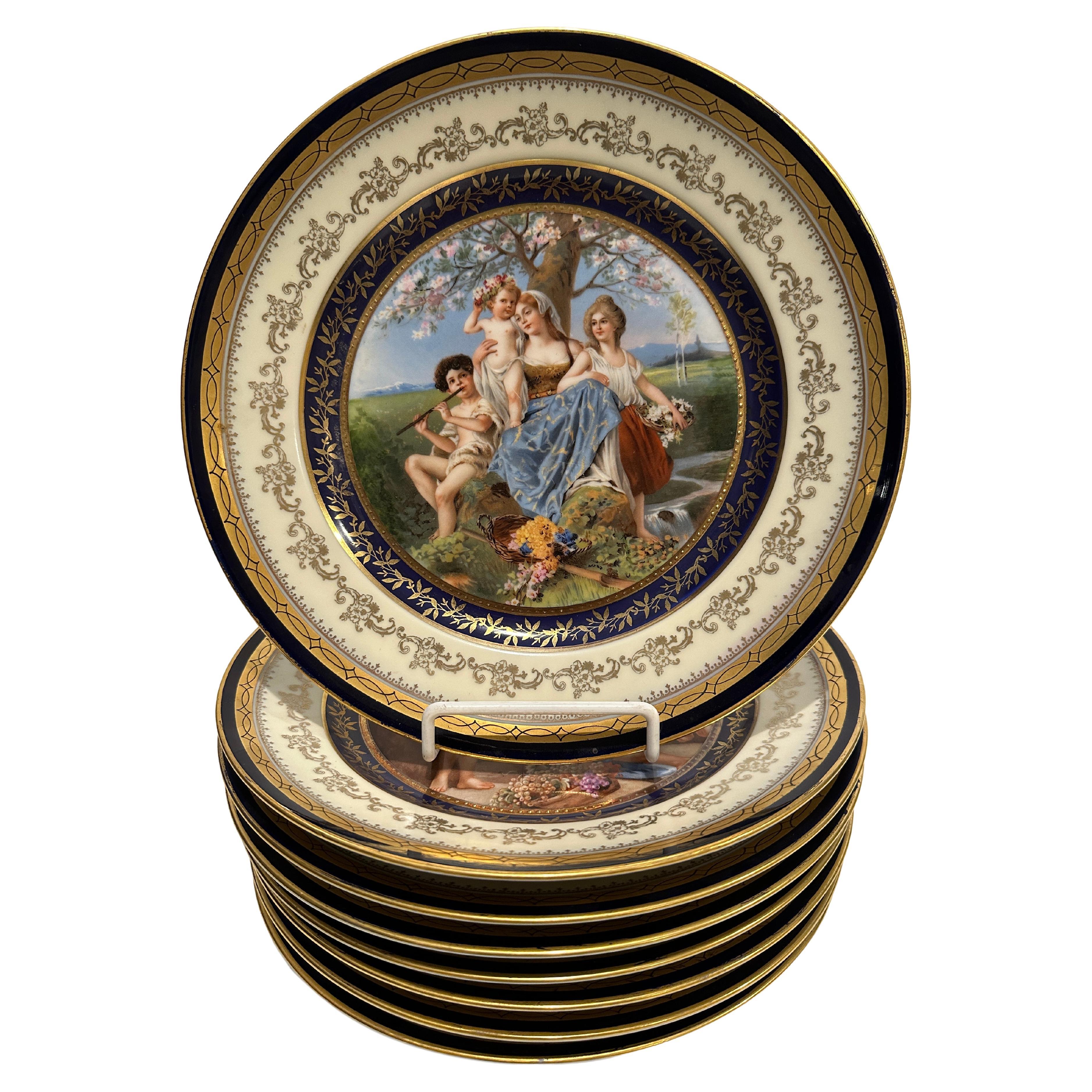 Set of 8 Porcelain Allegorical Scene Plates For Sale