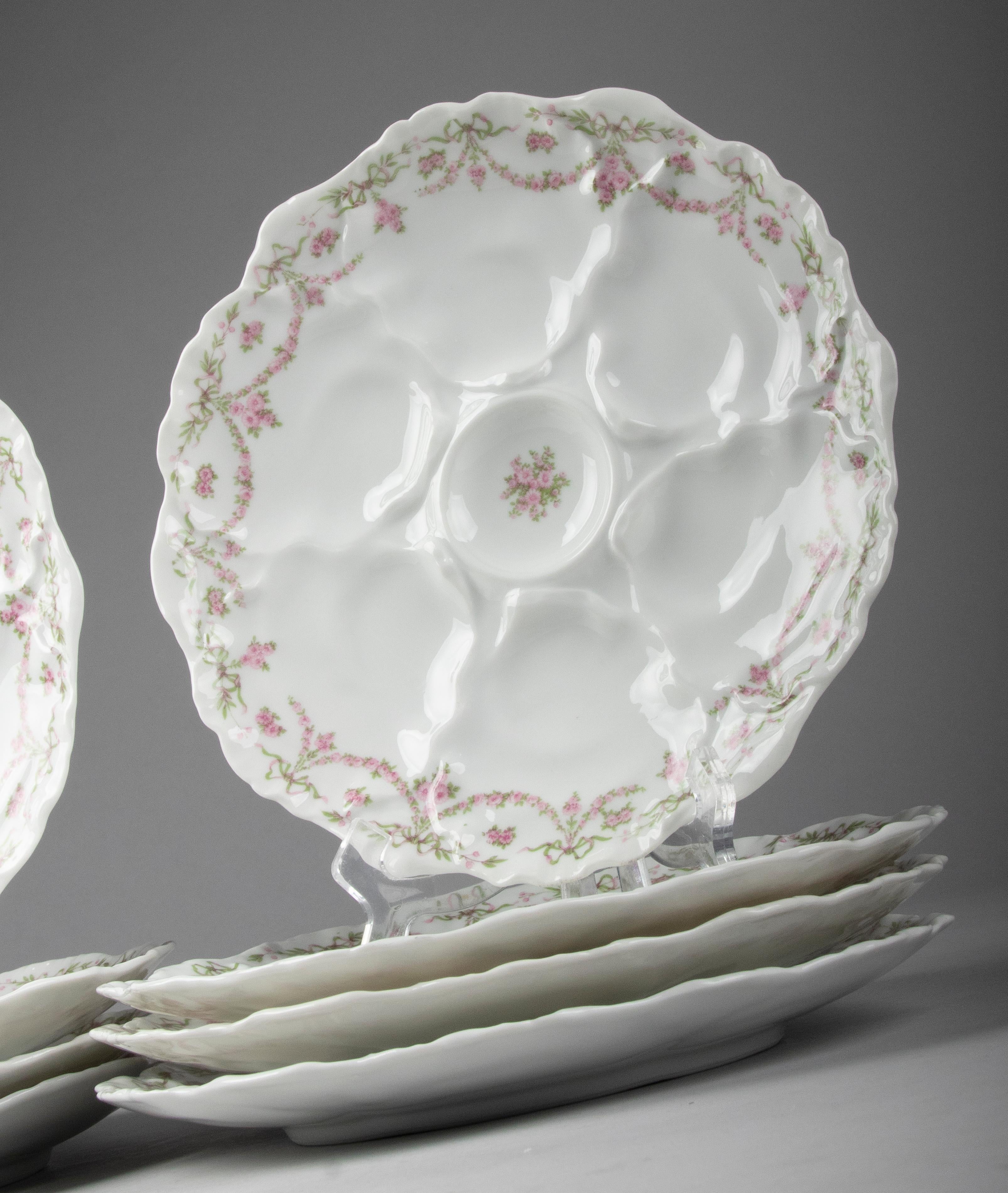 Early 20th Century Set of 8 Porcelain Oyster Plates by Limoges