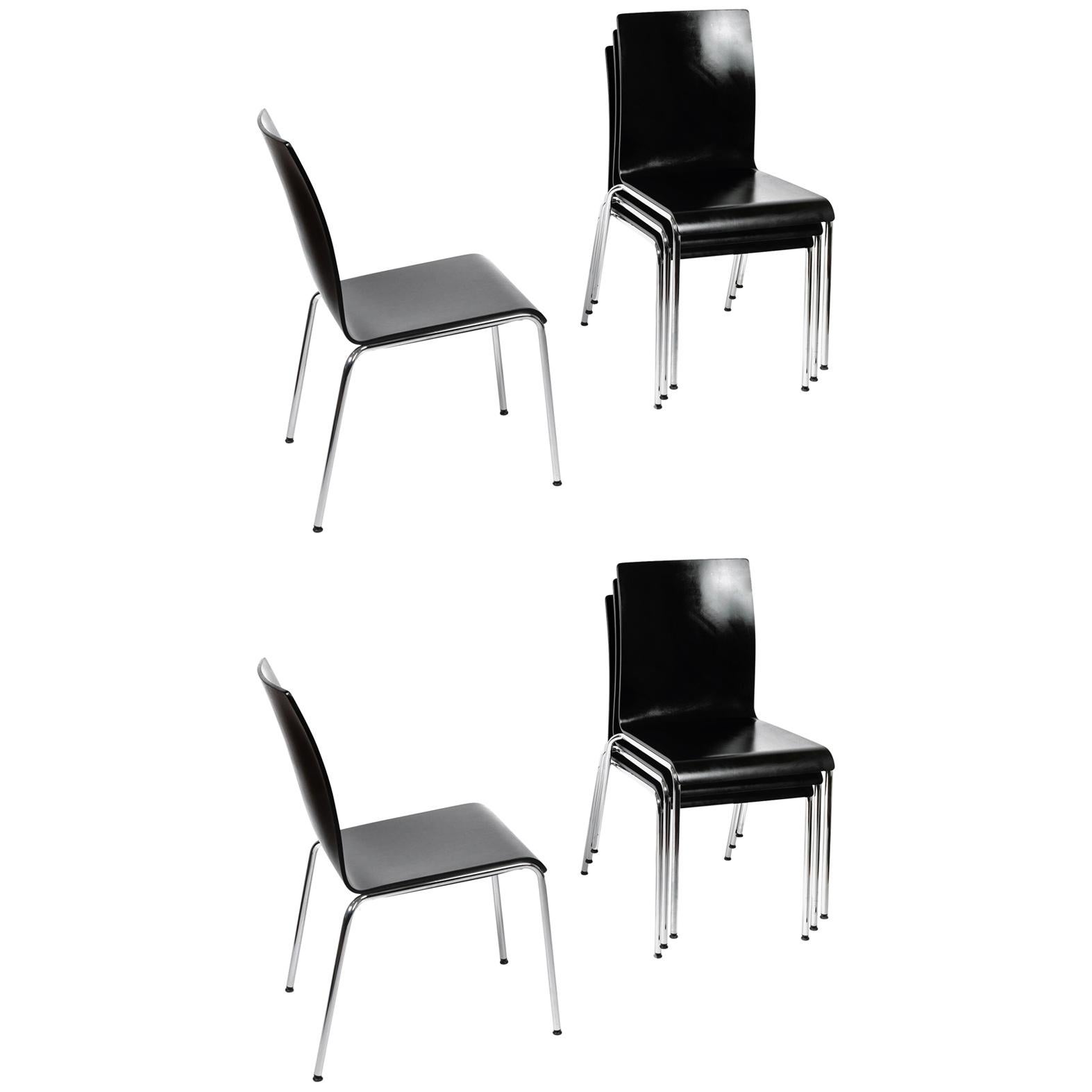 Set of 8 Poro L-Black Dining Chairs in Beech, Made in Switzerland