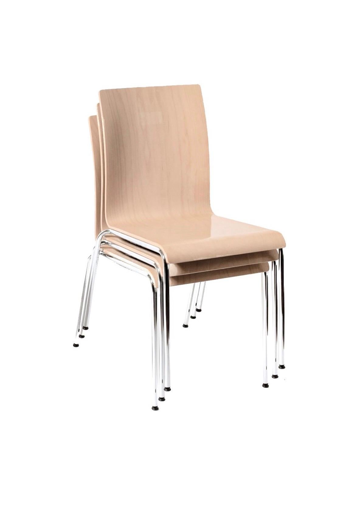 Scandinavian Modern Set of 8 Poro L-Chairs, Beech Natural, Made in Switzerland