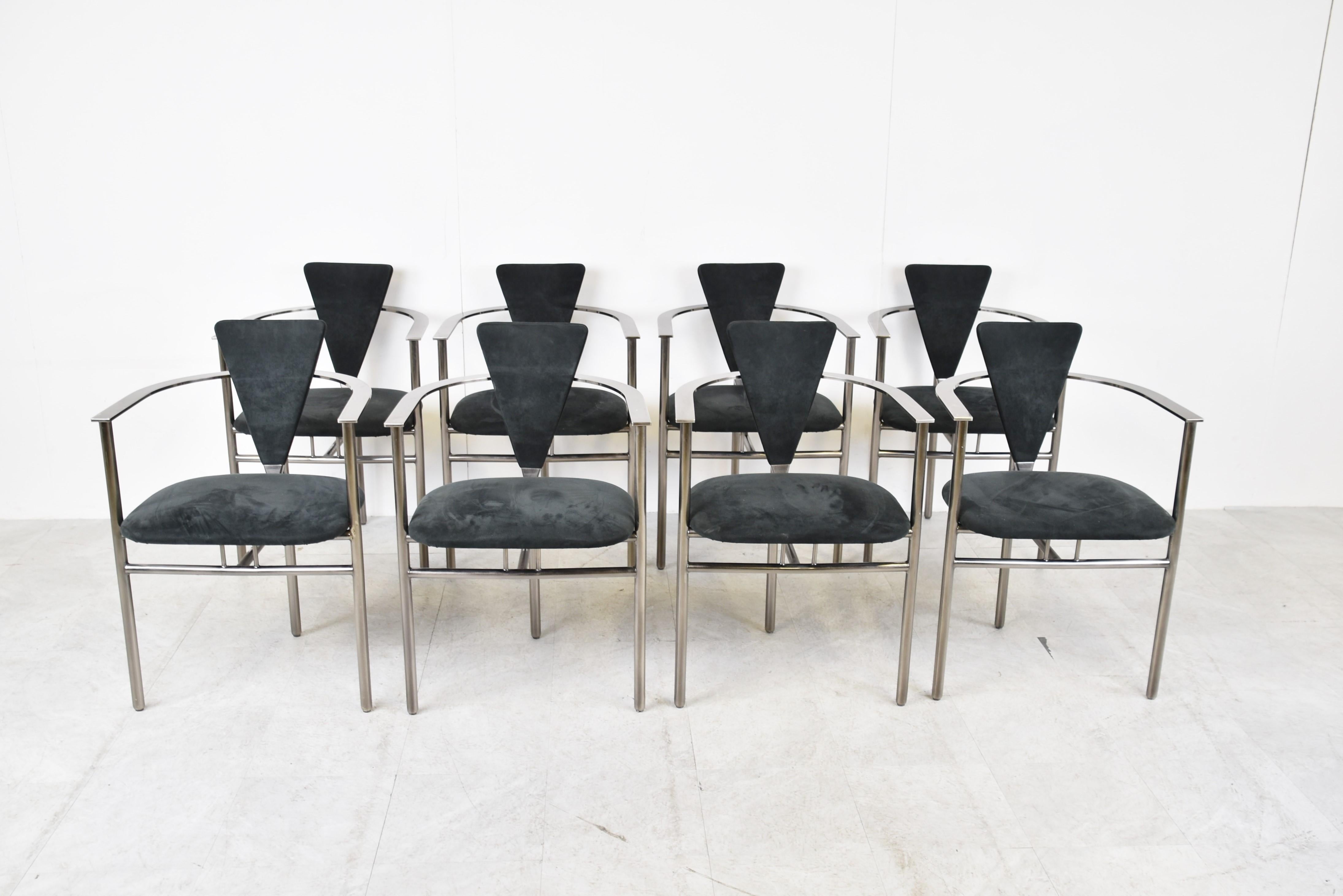 Post-Modern Set of 8 Post Modern Dining Chairs by Belgochrom, 1980s