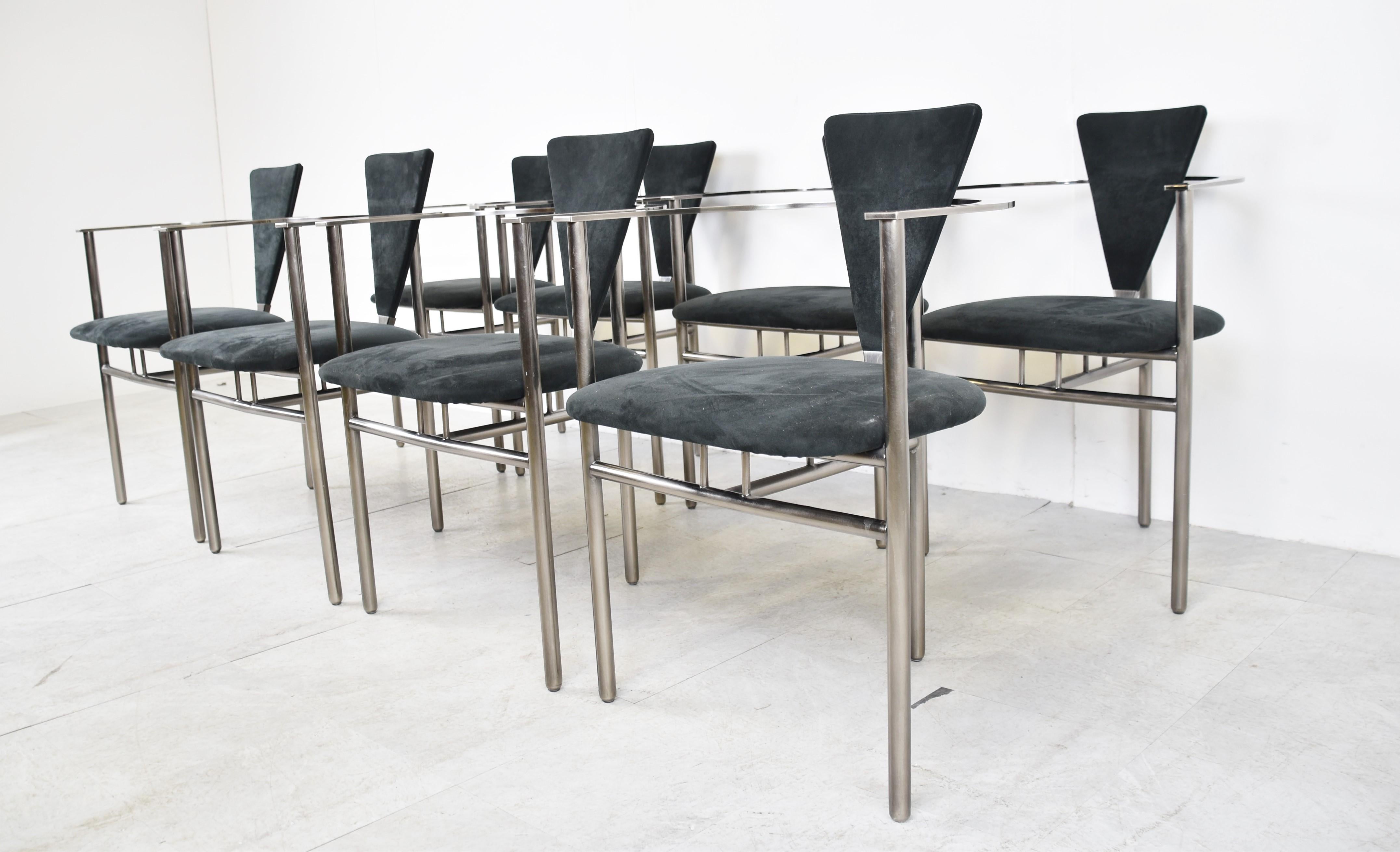 Belgian Set of 8 Post Modern Dining Chairs by Belgochrom, 1980s