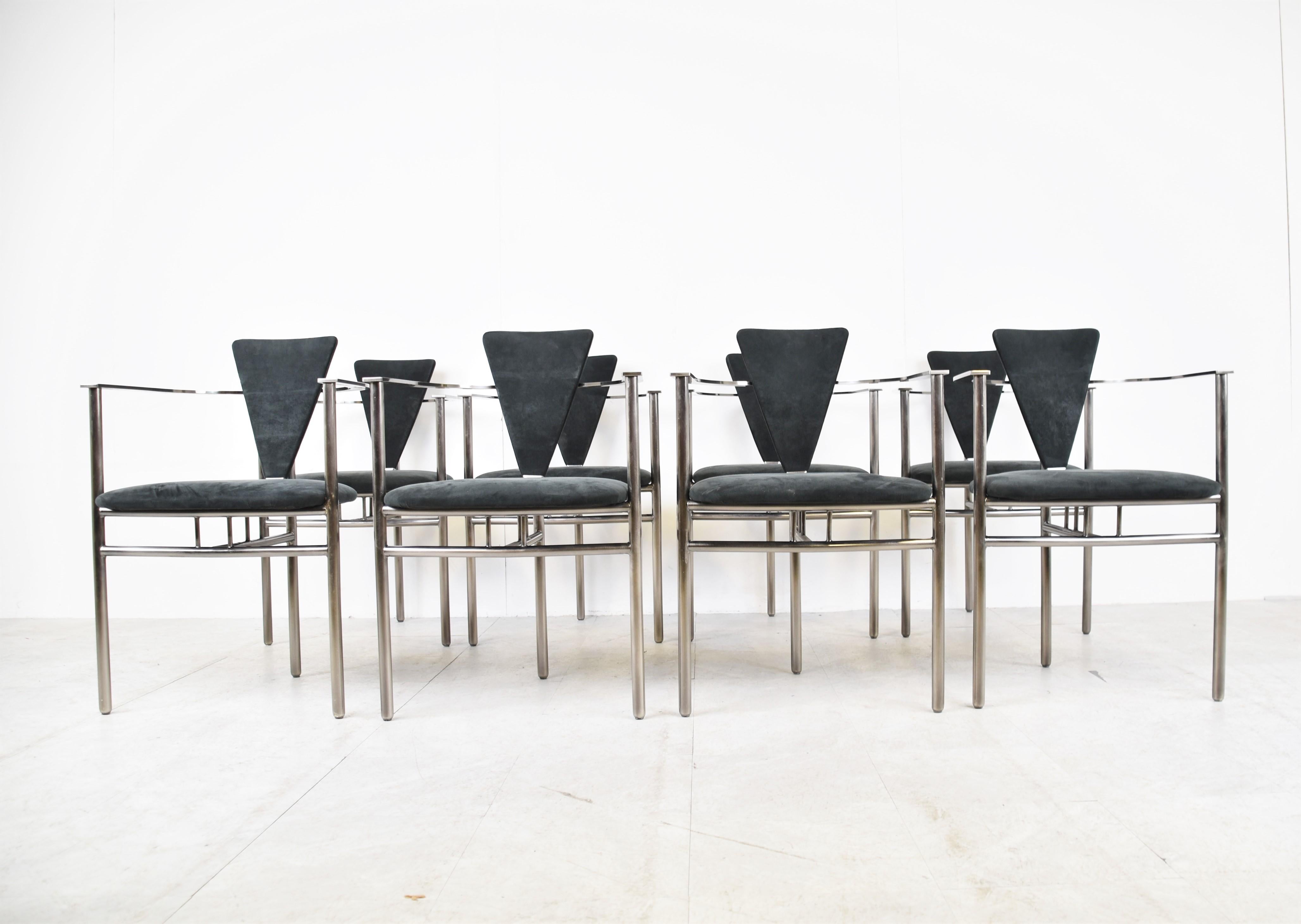 Set of 8 Post Modern Dining Chairs by Belgochrom, 1980s In Good Condition In HEVERLEE, BE