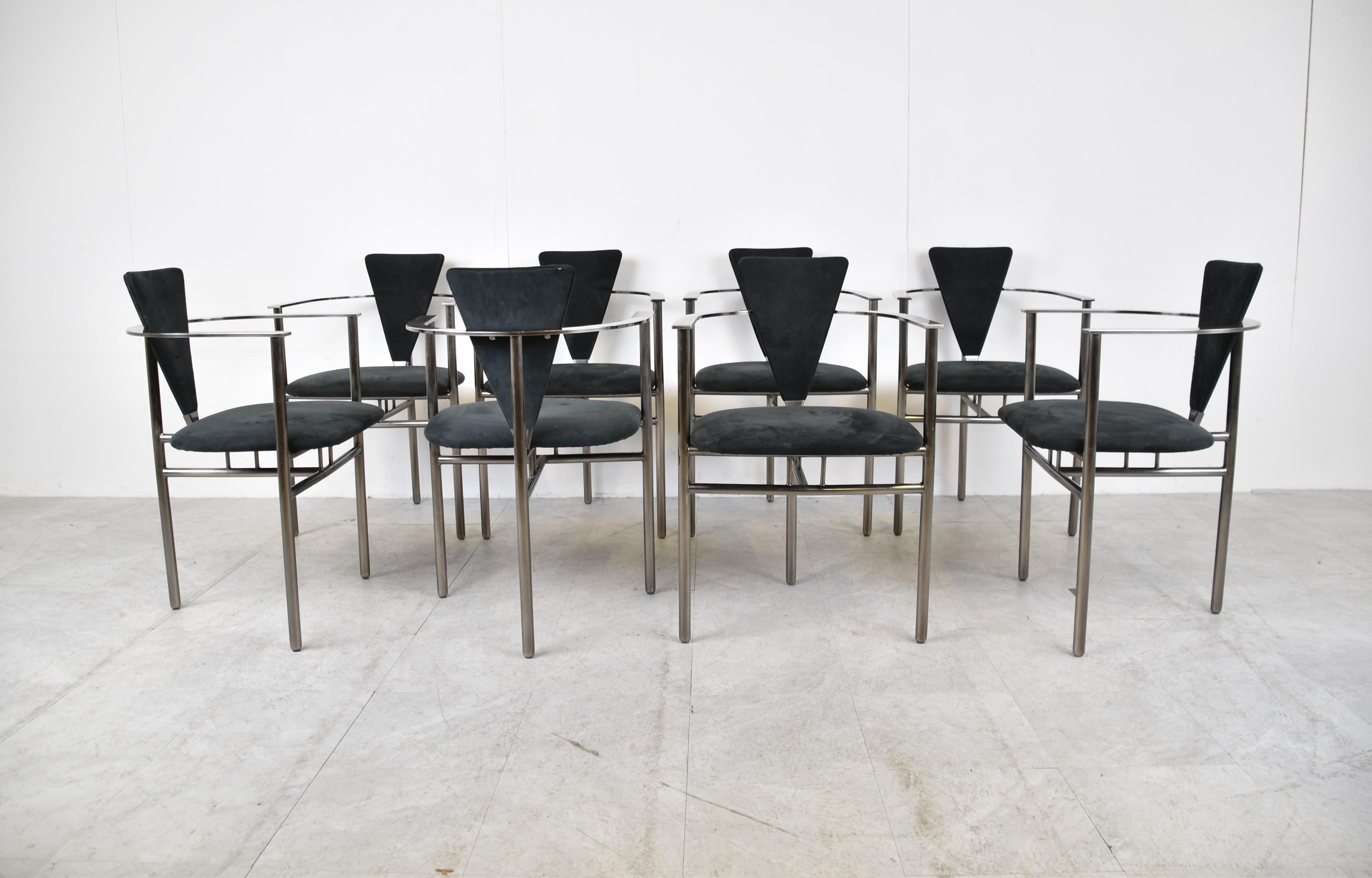 Late 20th Century Set of 8 Post Modern Dining Chairs by Belgochrom, 1980s