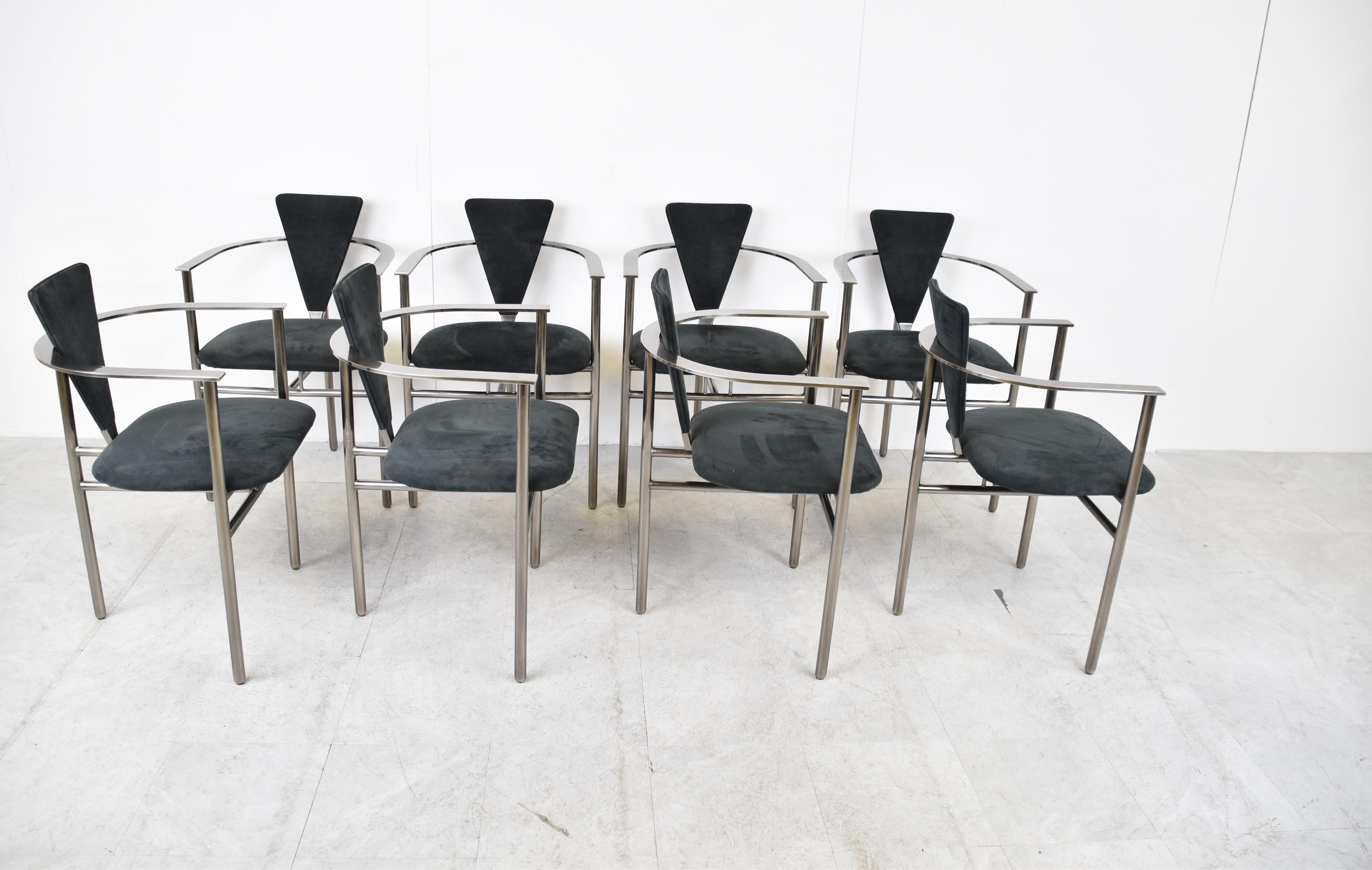 Steel Set of 8 Post Modern Dining Chairs by Belgochrom, 1980s