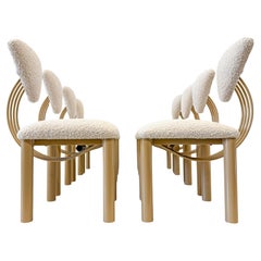 Set of 8 Post Modern Dining Chairs, Powder Coated Tan and Ivory Boucle, 1980's