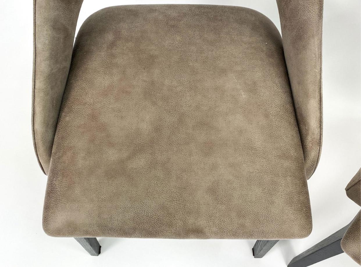 Set of 8 Post Modern Suede Dining Chairs After Eero Saarinen For Sale 1