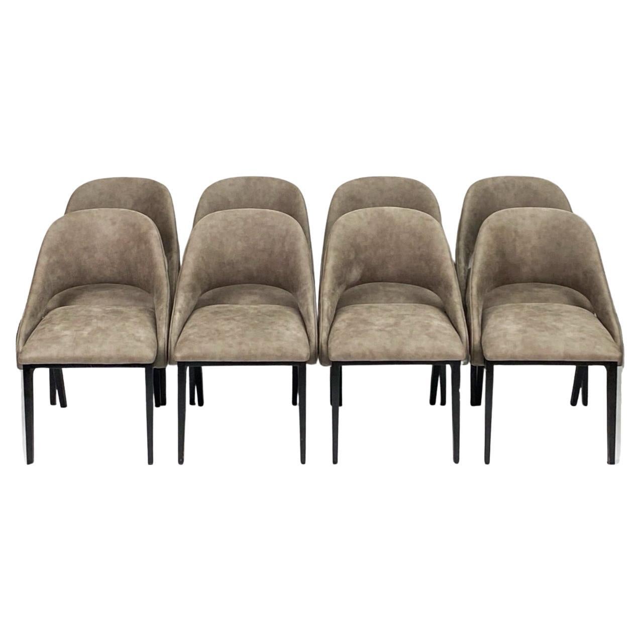 Set of 8 Post Modern Suede Dining Chairs After Eero Saarinen For Sale