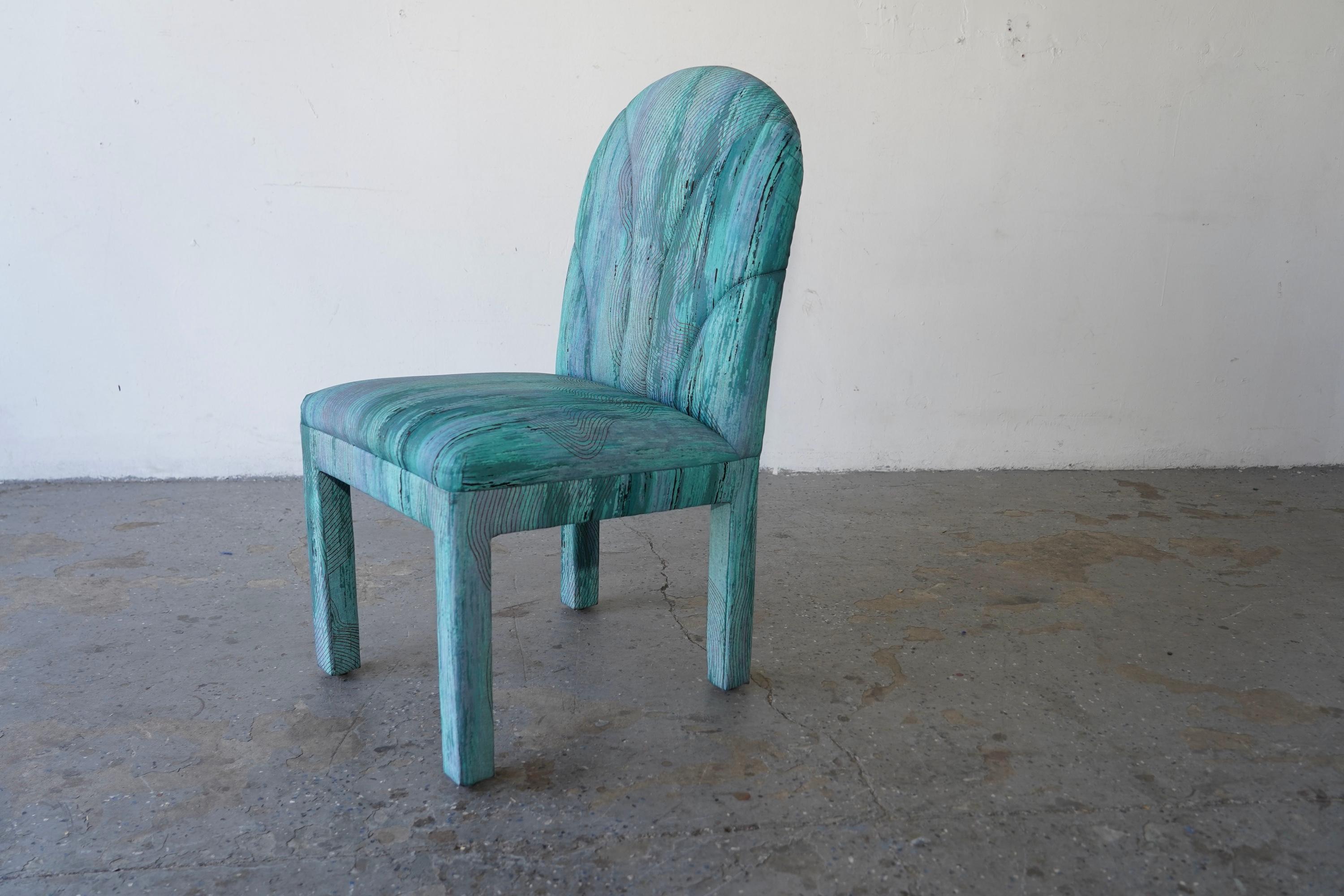 Conjunto de 8 sillas de comedor postmodernas en tapicería verde aguamarina, estilo Parsons en venta 1
