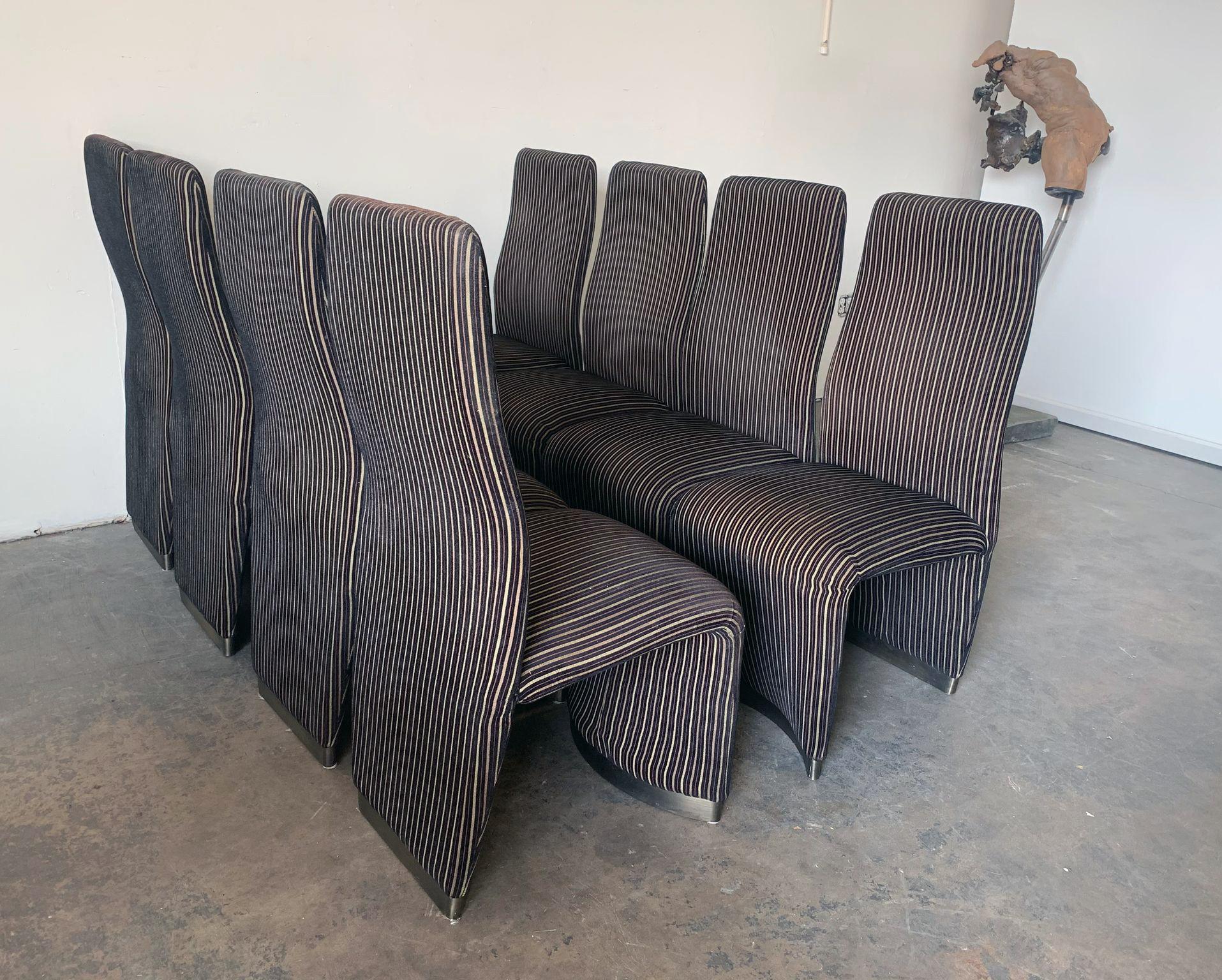 Set of 8 Postmodern Velvet Upholstered Dining Chairs In Good Condition In Culver City, CA