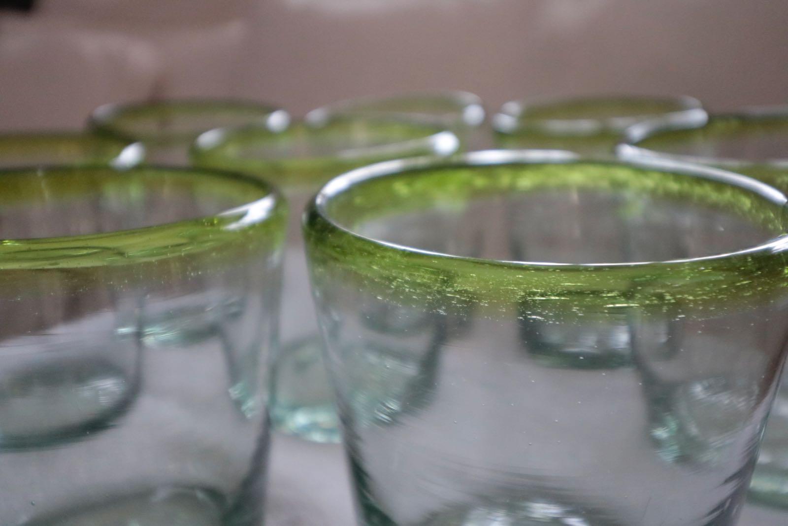 Mid-Century Modern Set of 8 Pretty Sea Glass Green Murano Hand Blown Glass Ware For Sale