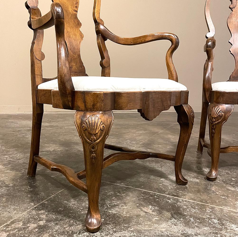 Walnut Set of 8 Queen Anne Dining Chairs Includes 2 Armchairs For Sale