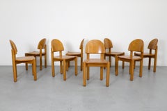 Set of 8 Rainer Daumiller Pine Dining Chairs with Half Moon Back Rests