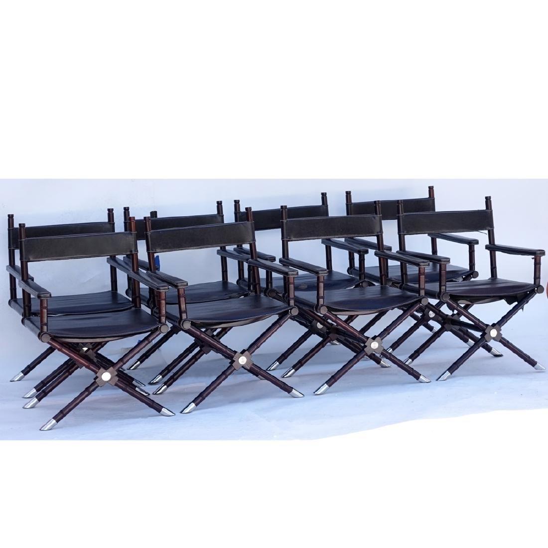 Set of eight (8) Ralph Lauren Director's Chairs. Wooden frame with saddle seat and nickel-plated feet. From the former Jupiter Island, Florida estate of Ms. Celine Dion.