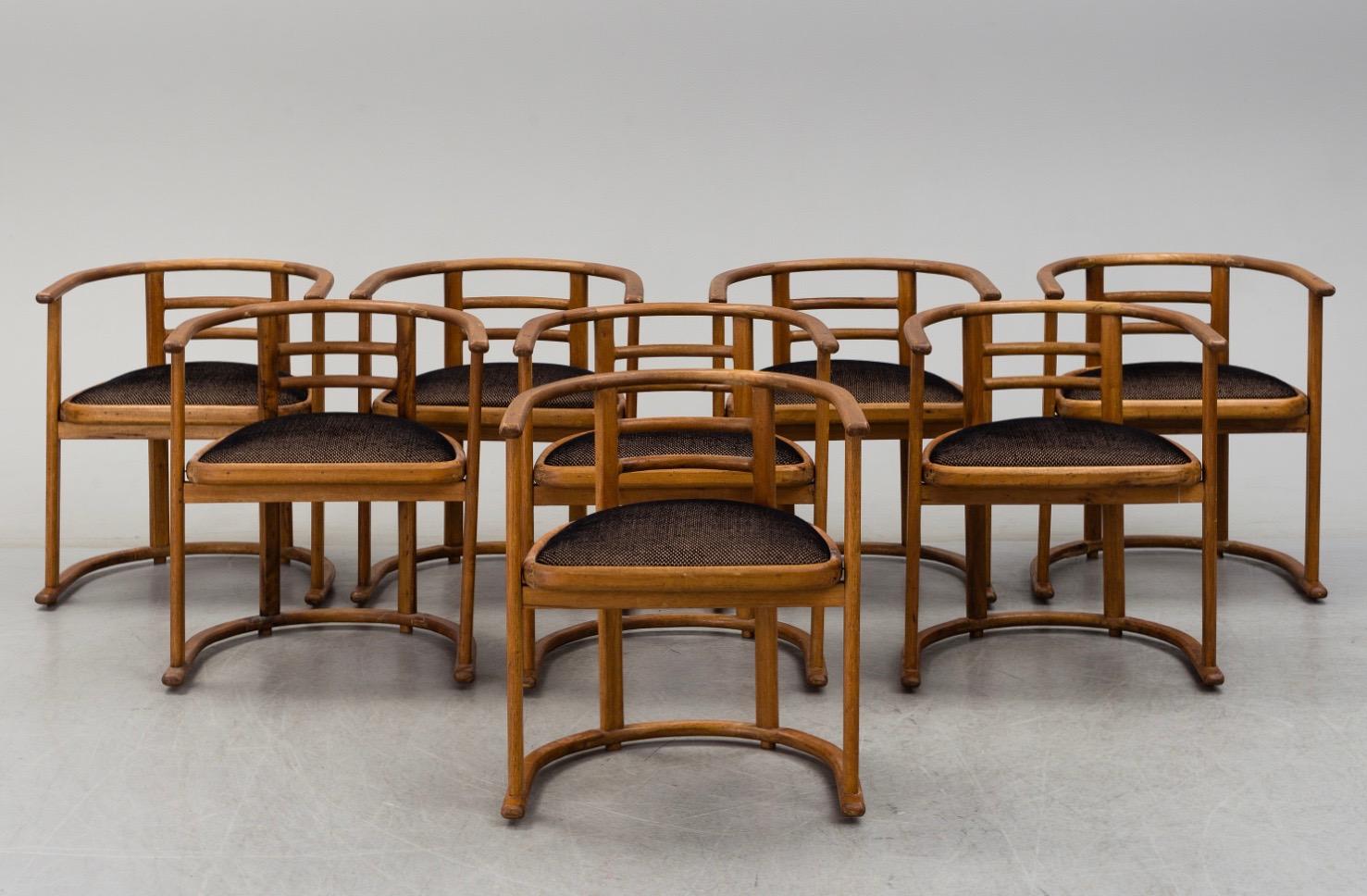 Beautiful set of 8 dining chairs. Probably produced in Sweden, early 1920s.
 
