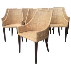 Set of 8 Rattan and Wooden Dining Chairs French Design