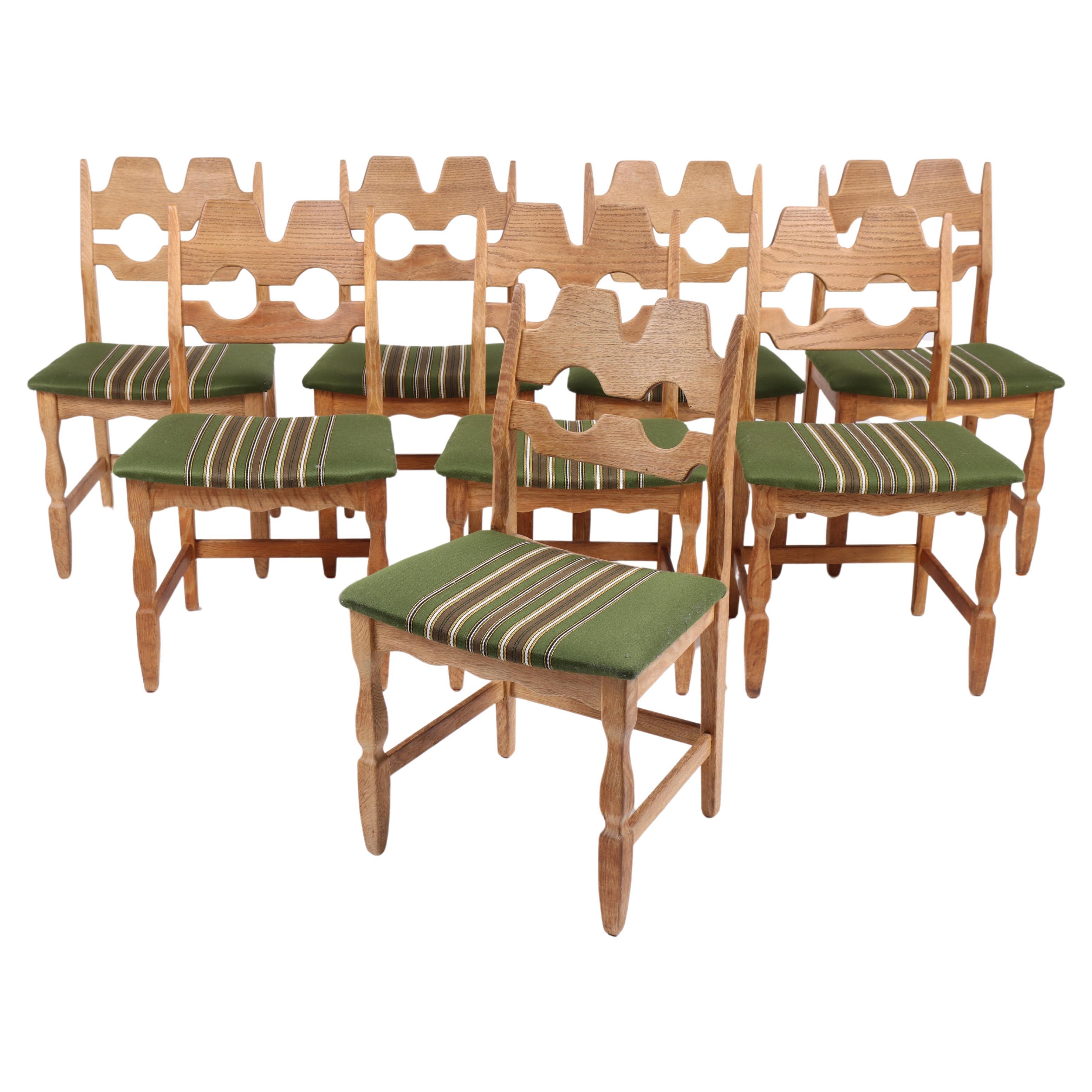 Set of 8 Razor blade Chairs in Oak by Henning Kjærnulf, 1960s