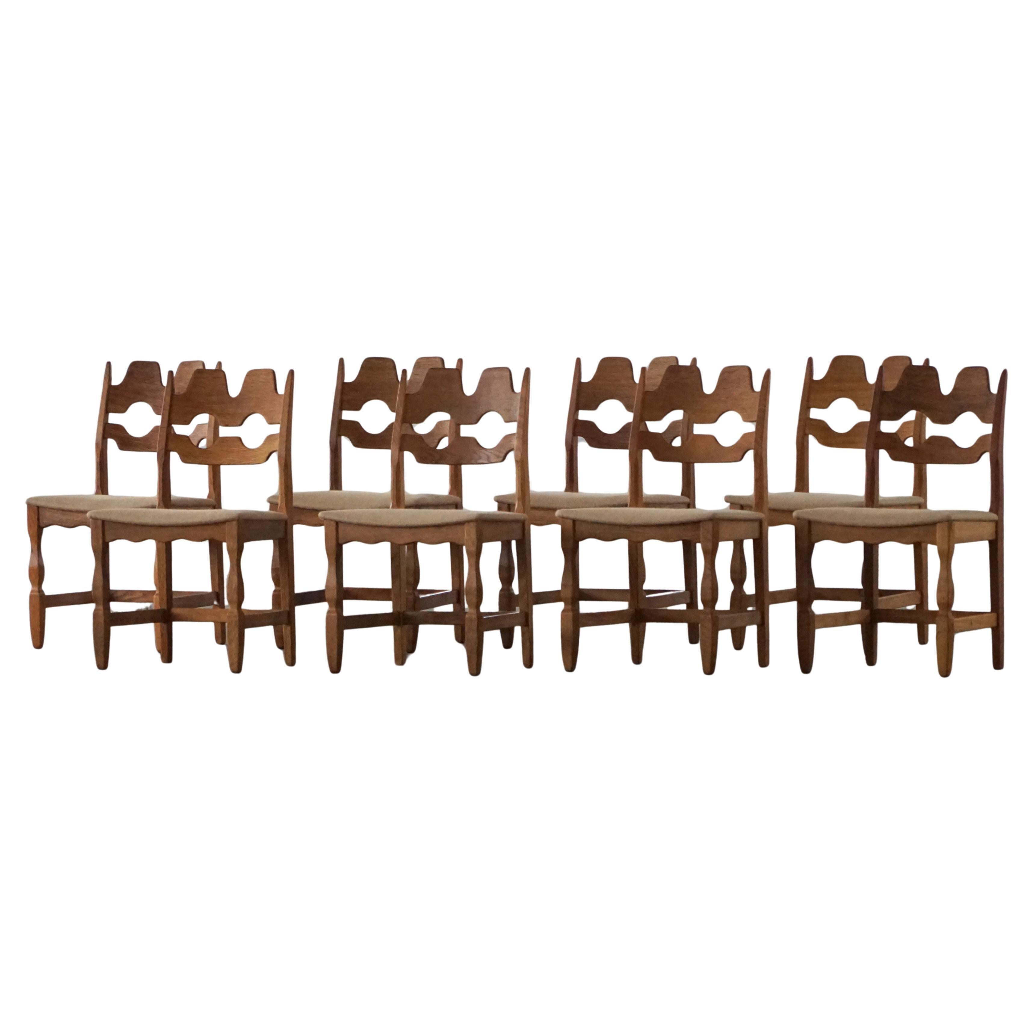 Set of 8 
Razorblade
 Chairs in Oak 
Hessian by Danish Henning Kjærnulf, 1960s For Sale