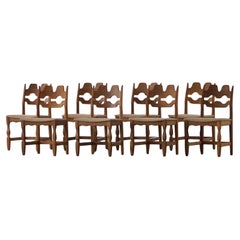 Set of 8 'Razorblade' Chairs in Oak & Hessian by Danish Henning Kjærnulf, 1960s Vintage Set of 8 'Razorblade' Chairs in Oak & Hessian by Danish Henning Kjærnulf, 1960s