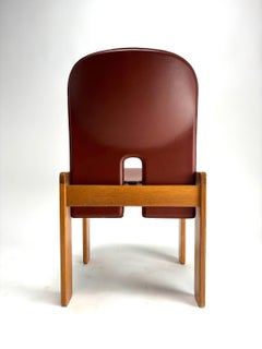 Set of 8  Red Leather "121" Chairs by Tobia Scarpa for Cassina, Italy, 1967