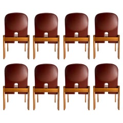 8er-Set  Rote Lederstühle "121" von Tobia Scarpa für Cassina, Italien, 1967